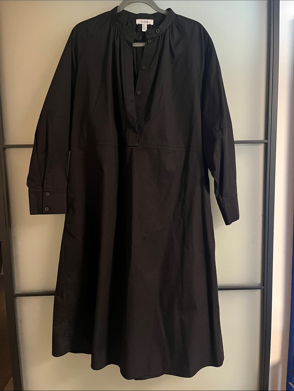🆕🖤🖤COS Black Collarless Long-Sleeve Button-Front Shirt Dress